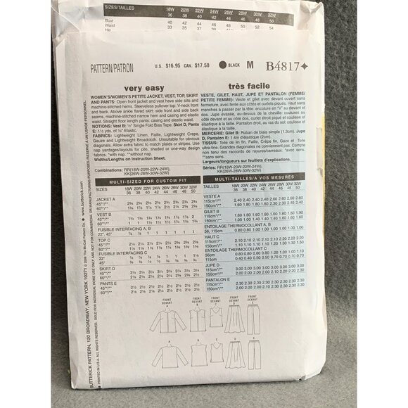 Butterick B4817 Fast & Easy Women's Wardrobe Pattern Sizes 18W-24W - uncut - Picture 2 of 2